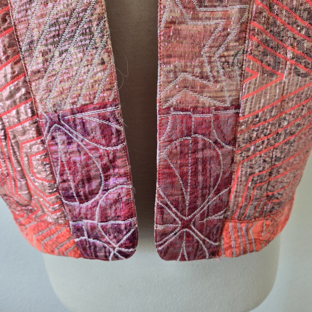 FORTE FORTE Patterned Jacquard Open front Gilet Vest Jacket Cardigan Size 1 Glam - Picture 9 of 16